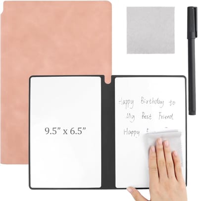 Herbruikbaar A5 Drooguitwisbaar Notitieboek, Draagbaar Whiteboard Notepad 9.5 x 6.5 Inch, PU Hardcover met Uitwisbare Pen en Schoonmaakdoek voor Kantoor en Studie, Ideaal voor Notities en Brainstorming