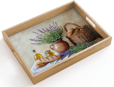Dienblad hout 40x30 cm - Schootdienblad - Lavendel - Brood - Stilleven - Borrelplank rechthoek - Plateau dienbladen