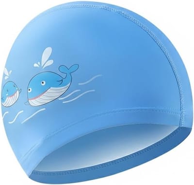 Zwemcap voor Kinderen met Waterproof Coating en Vispatroon in Blauw - Ideaal voor Zwemlessen en Zwemactiviteiten