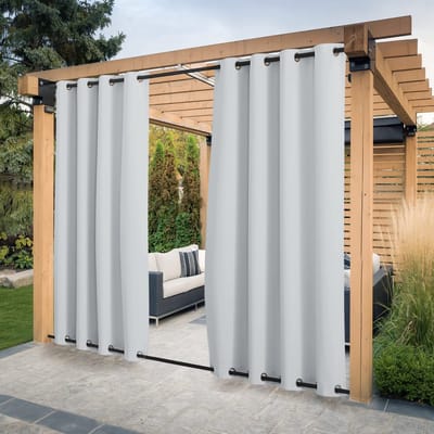 Dailygoods- Verduisteringsgordijnen Waterdicht - 2 Panelen - Ringen Boven/Onder - 132B x 243H cm - Grijswit - Geschikt voor Balkon/Terras - Buitengordijnen