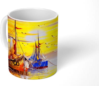 Mok - Koffiemok - Schilderij - Boot - Water - Olieverf - Mokken - 350 ML - Beker - Koffiemokken - Theemok