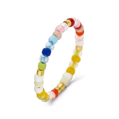 CO88 Collection Ring met Natuursteen - Dames Ring - Glas - Kralen - Ring met steen - Maat 50 - Multikleurig - Goudkleurig - 8CR-10052-50