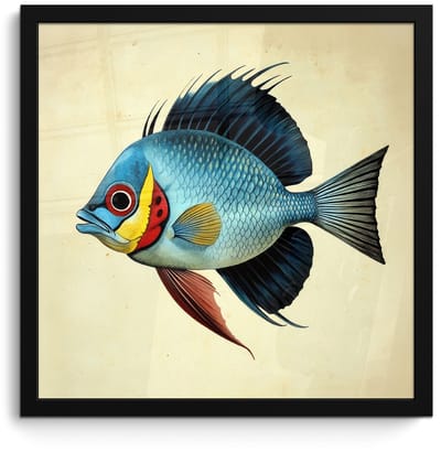 Poster in lijst - Fotolijst 40x40 cm - Posters - Blauw - Kieuwen - Vis - Illustratie - Posterlijst zwart - Decoratie - Wanddecoratie woonkamer - Muurdecoratie slaapkamer