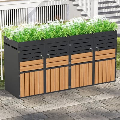 HAUSS SPOLE Containerberging – 264 x 80 x 128 cm – Met Geintegreerde Plantenbak En Ventilatielamellen – Metaal – Grijs – Voor Tuin En Terras