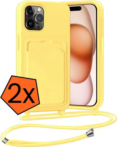 Hoesje Geschikt voor iPhone 14 Pro Max Hoesje Met Telefoonketting Pasjeshouder Case Koord - Hoesje Geschikt voor iPhone 14 Pro Max Hoes Met Kaarthouder - Geel - 2 PACK