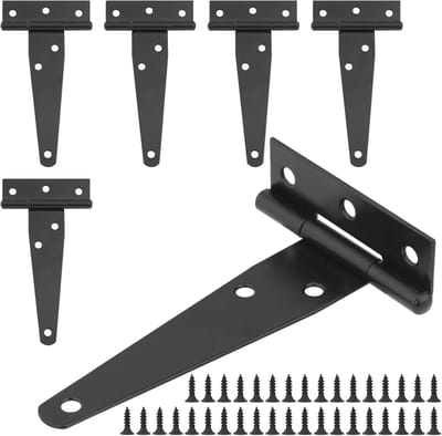 SnelShoppen - 6x T-Hengscharnieren 4 inch (10cm) - Zwart Versterkte Scharnieren voor Poort en Deur met 36 Schroeven - Heavy Duty, Sterk, Duurzaam, Ide