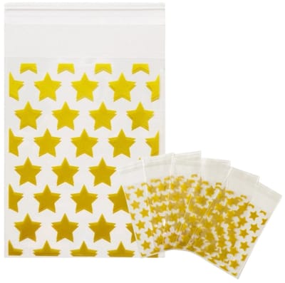 Uitdeelzakjes Goud Sterren - Transparante Snoepzakjes - Cellofaan - Kinderfeestje Traktatie - 100 Stuks - 10x8 cm