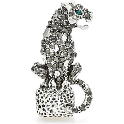 Vintage Luipaard Broches Voor Vrouwen Mannen Strass Zittend Op De Steen Dierlijk Feest Casual Broche Spelden Cadeaus gray