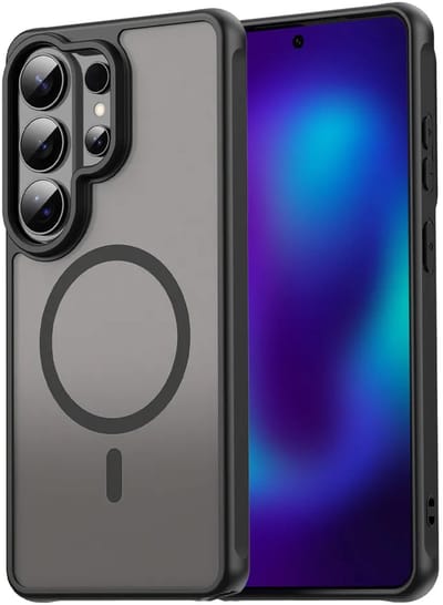 MobyDefend Hoesje - Geschikt voor Samsung Galaxy S26 Ultra - Case Geschikt voor MagSafe - Mat Transparant Met Gekleurde Rand - Zwart