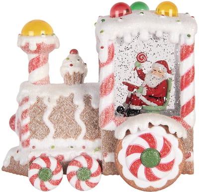 Clayre & Eef Kerstdecoratie met LED-verlichting en muziek Trein 19x12x18 cm / 3xAA Wit Kunststof