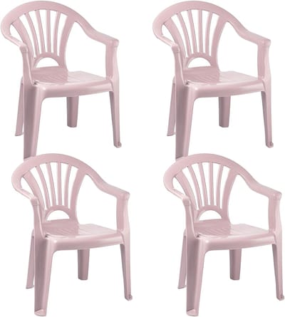 Trendoz Kinderstoel - 4x - kunststof - roze - 35 x 28 x 50 cm - tuin/camping/slaapkamer