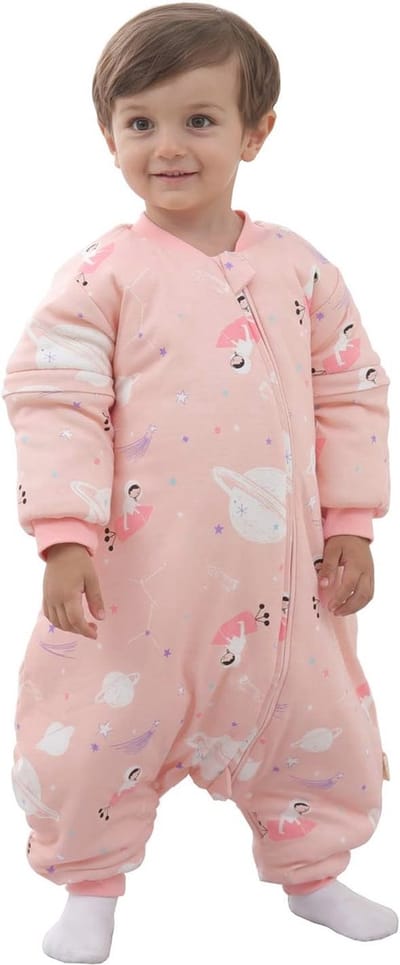 Warme uniseks babyslaapzak met afneembare mouwen voor jongens en meisjes, 18-36 maanden, ideaal voor de winter