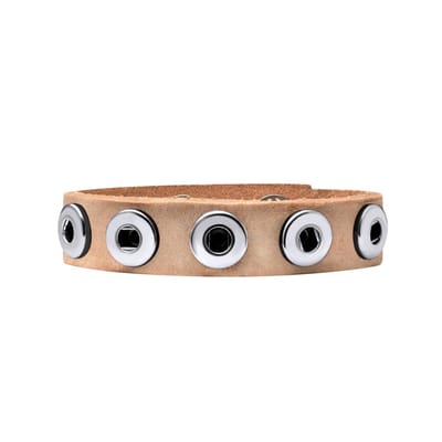 Quiges Dames Leren Armband voor 12mm Drukknopen/Chunks Lichtbruin - EBK008