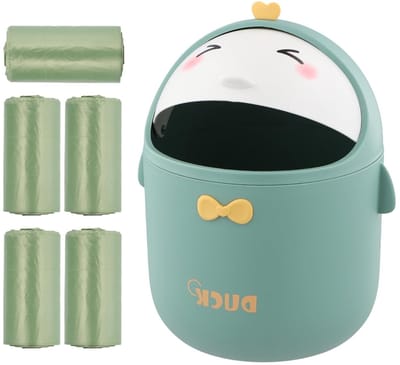 Praktische kleine prullenbak met deksel, draagbare tafelafvalbak voor kantoor, mini afvalbak voor woonkamer, badkamer en keuken