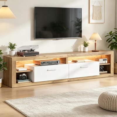 MODENUIT Tv-Meubel - Met Ledverlichting En 2 Laden - Voor Woonkamer En Grote Televisies - Spaanplaat - 180x35,5x50 Cm