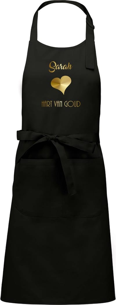 Naam cadeau - Sarah - Hart van Goud - Keukenschort -zwart - cadeau Moederdag - trouwdag - verjaardag - jubileum