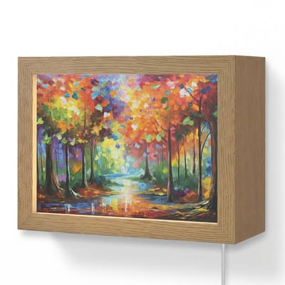 Wandlamp 20x15 cm - Oplaadbaar - Landschap - Bos - Kleuren - Natuur - Wandlampen binnen woonkamer - Slaapkamer lamp met kabel - Decoratieve nachtlamp - Vloerlamp snoer