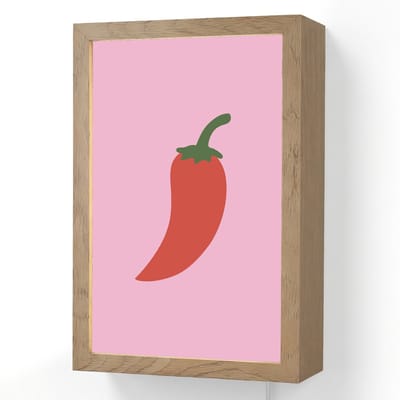 Wandlamp 20x30 cm - Oplaadbaar - Peper - Rood - Illustratie - Wandlampen binnen woonkamer - Slaapkamer lamp met kabel - Decoratieve nachtlamp - Vloerlamp snoer