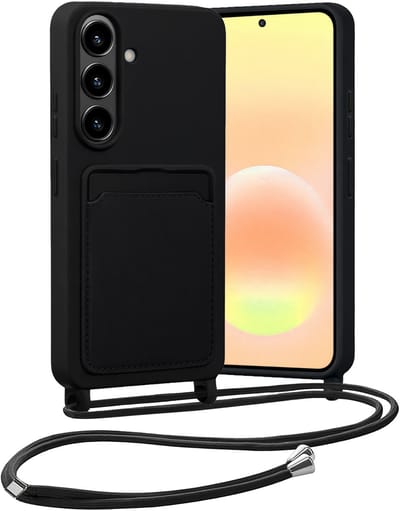 Hoesje Geschikt voor Samsung A57 Hoes Met Telefoonketting - Backcover Geschikt voor Samsung Galaxy A57 Case Met Koord - Zwart