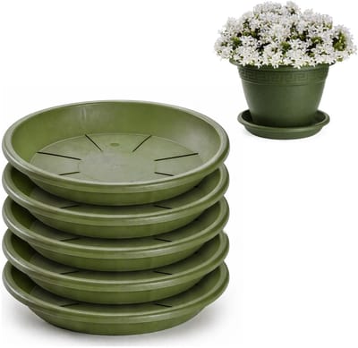 Plasticforte plantenpot onder schotel / opvang schaal - 5x - groen - dia 28 cm - Kunststof - voor een pot met dia 35/40 cm
