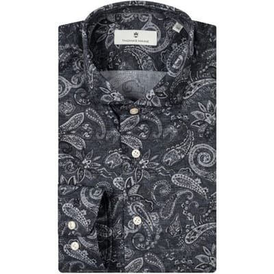 Thomas Maine Overhemd Paisley Pattern Twill Roma Modern Kent Navy / male