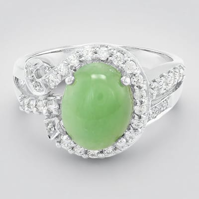 Cavill - Zilveren ring 925 sterling - 2,22 ct ovale cabochon chrysopraas met 0,68 ct pavé zirkonia - Luxe elegante ring groen - Dames sieraden