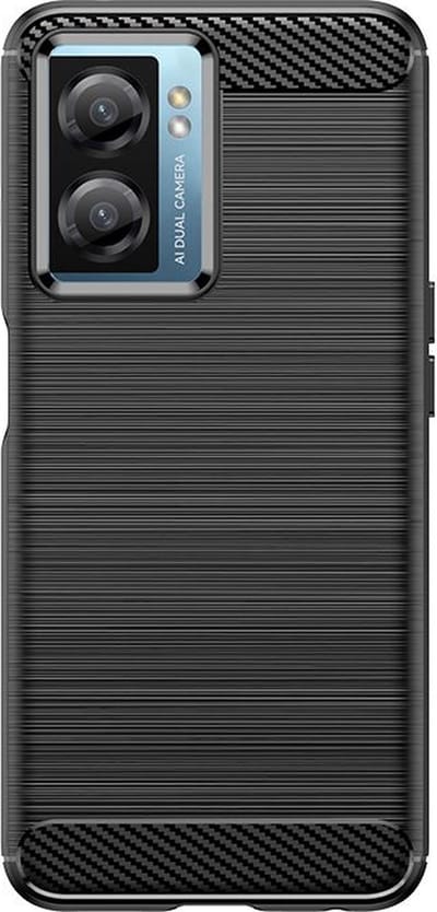MobyDefend Hoesje - Geschikt voor Oppo A57 / A57s / A77 - TPU Backcover - Geborstelde Metaal & Carbon-Look - Zwart