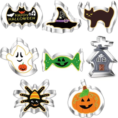 Dailygoods- Uitsteekvormen Set van 8 - Halloween Koekjessnijders - Pompoen/Kat/Gest - Vleermuis/Spookhuis/Snoep - Roestvrij Staal - Veilig en Niet Giftig - Koekjesuitsteekvormen
