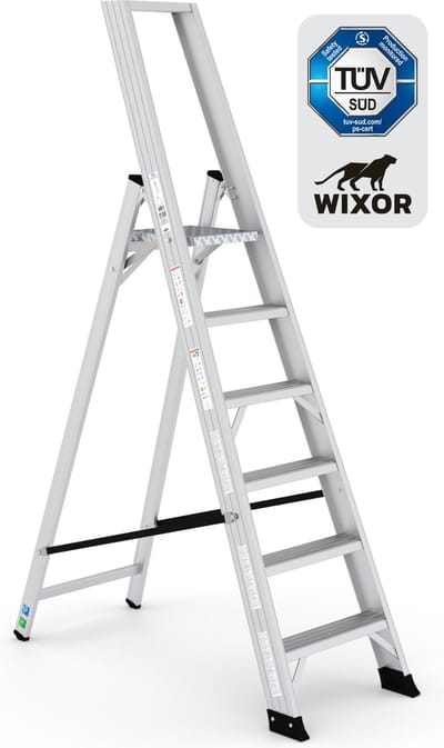 Wixor Trapladder Expert | Huishoudtrap 6 treden | Professionele trap | Bordestrap | Stevige Trap | Tuv-gecertificeerd | EN131