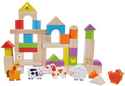 Houten Blokken in Ton - Simply for Kids - Inclusief Boerderijdieren - 50 Onderdelen