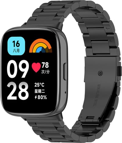 Strap-it Stalen smartwatch bandje - Klassieke metalen band met vlindersluiting geschikt voor Xiaomi Redmi Watch 3 Active / Lite - zwart