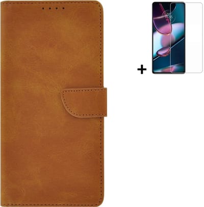 Geschikt voor Motorola Moto G13/ G23 Hoesje - Bookcase - Moto G13/ G23 Hoesje - Pu Leder Wallet Book Case Cognac Bruin Cover + Screenprotector