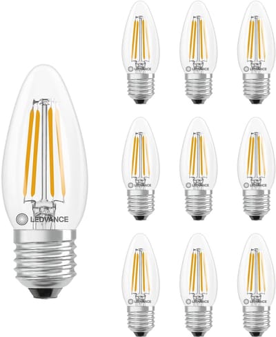 Ledvance LED Classic B35 Filament Lamp E27 - 3.4W 470lm 2700K 230V - Ø35mm - LED Kaarslamp - Geschikt voor Wandlamp - 10 stuks