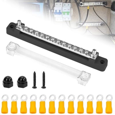Verzamelrail Verdeelblok - Stroomverdeler Bus Bar - Stroom Verdelen - 150A DC Belastbaar - 19 x 10 x 4 cm