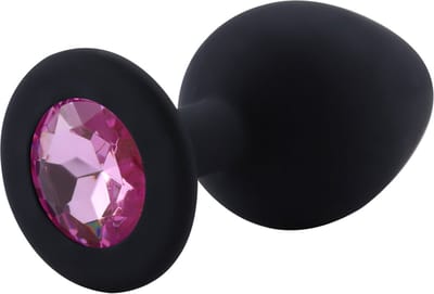PLGZ - Rosebud Siliconen Anaal Plug - Zwart - Roze Siersteen - Verkrijgbaar in 3 maten Medium