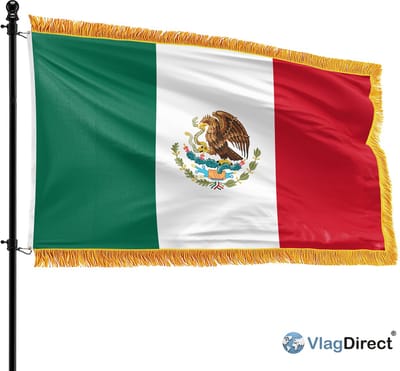 VlagDirect - Luxe Mexicaanse vlag - Luxe Mexico vlag - 90 x 150 cm - Franjes.