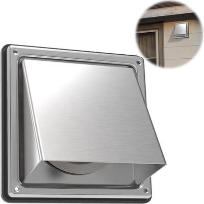 Vierkante afzuigkap - roestvrij staal 304 - 150 mm - buitenmuurafvoer - drogerafvoerkap - met rubberen, gebufferde terugslagklep - buitenmuurafvoer - drogerafvoerkap - voor huizen