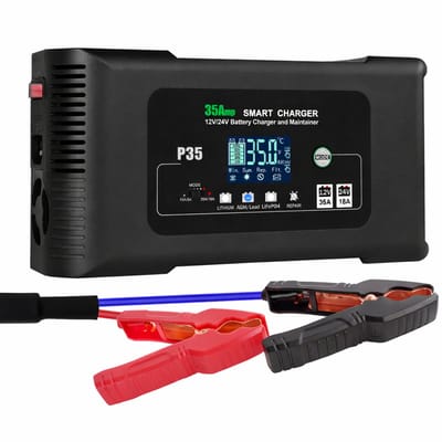 P35 35A Acculader 12V/24V – Smart Oplader & Onderhoudslader voor Lithium, LiFePO4 & Loodzuur (AGM/GEL/EFB) – Zwart
