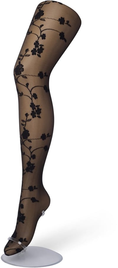 Bonnie Doon Dames Bloemen Panty 20 Denier Zwart maat S/M - Chique Panty - Gebloemd Dessin - Brede Boord - Comfort - Bloemenprint - Bloem - Bloom Tights - Feestelijk - Black - BP201908.101