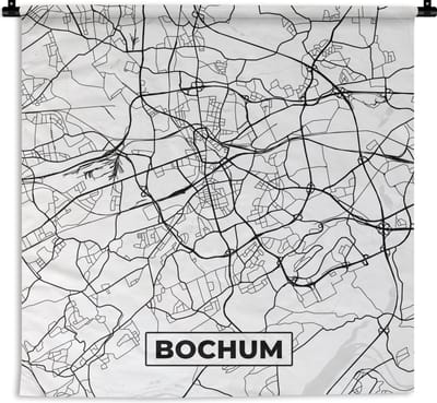 Wandkleed - Wanddoek - Plattegrond - Bochum - Kaart - Stadskaart - 180x180 cm - Wandtapijt