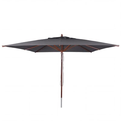 Horeca-parasol van hout MCW-C57b, tuinparasol, polyester/hout 29 kg, vierkant 4x4 m, met trekkoord, schokbestendig ~ antraciet