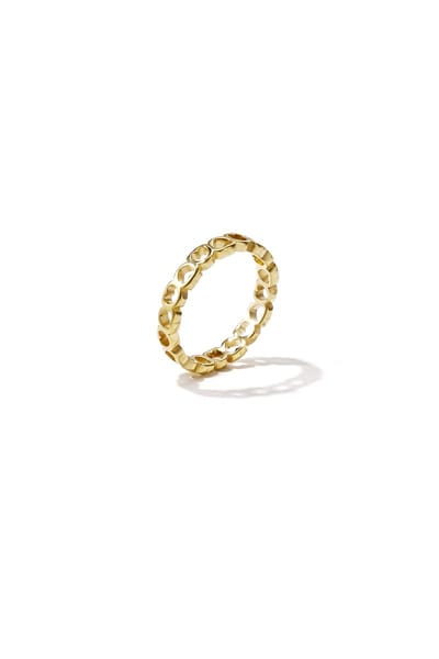 Goudlief Ring met rij lege hartjes - Goudkleur - 16 - Roestvrij staal - Verkleurt niet - Goudlief.nl