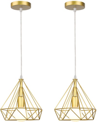 2 Stuks Hanglamp Industrieel E27 Plafondlamp 25cm Retro Kroonluchter Metalen voor Keuken Woonkamer Slaapkamer Goud
