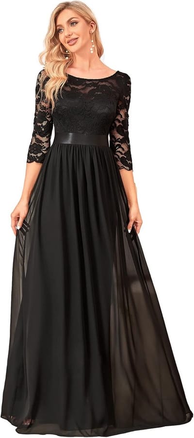Elegante Plus Size Avondjurk Ronde Hals Kanten Mouwen A-lijn Chiffon Galajurk