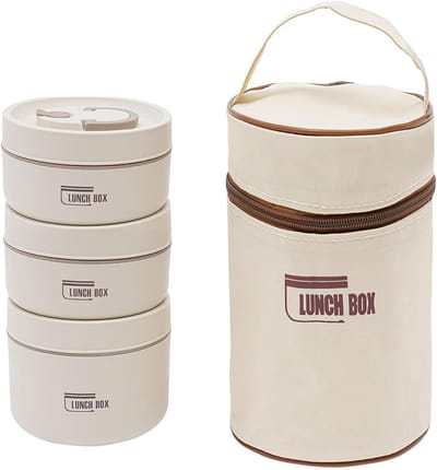 Thermo Lunchbox - Roestvrijstalen Container - Eten Warm Houden - Lekvrij Design - 2x 440ml & 1x 600ml - Beige