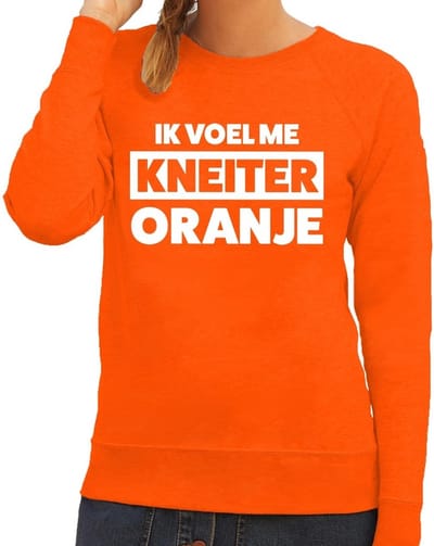 Oranje tekst sweater Ik voel me kneiter oranje voor dames - Koningsdag kleding XS