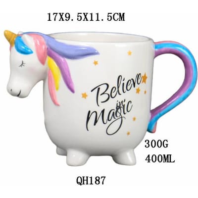 Tasse en céramique licorne 3D motif cheval arc-en-ciel, 400 ml, motif dessin animé, tasses à lait créatives pour le petit-déjeuner, cadeau de Noël pour couple 401-500ml white