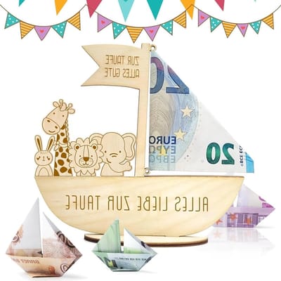 Houten Noach's Ark als Geldcadeau voor Doop, Verjaardag, Communie en Babyshower - 14,5 x 15 cm