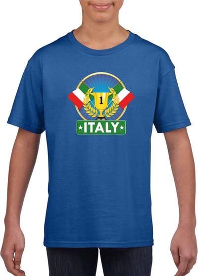 Blauw Italiaans kampioen t-shirt kinderen - Italie supporter shirt jongens en meisjes 110/116