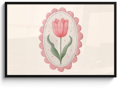 Poster in lijst - Fotolijst 120x80 cm - Posters - Tulp - Lijst - Ovaal - Illustratie - Posterlijst zwart - Decoratie - Wanddecoratie woonkamer - Muurdecoratie slaapkamer